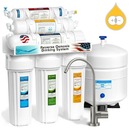 Express Water 6-Stage Reverse Osmosis Drinking Water Filter System with Deionization (DI), 50 GPD, Brushed Nickel Faucet (Modern)