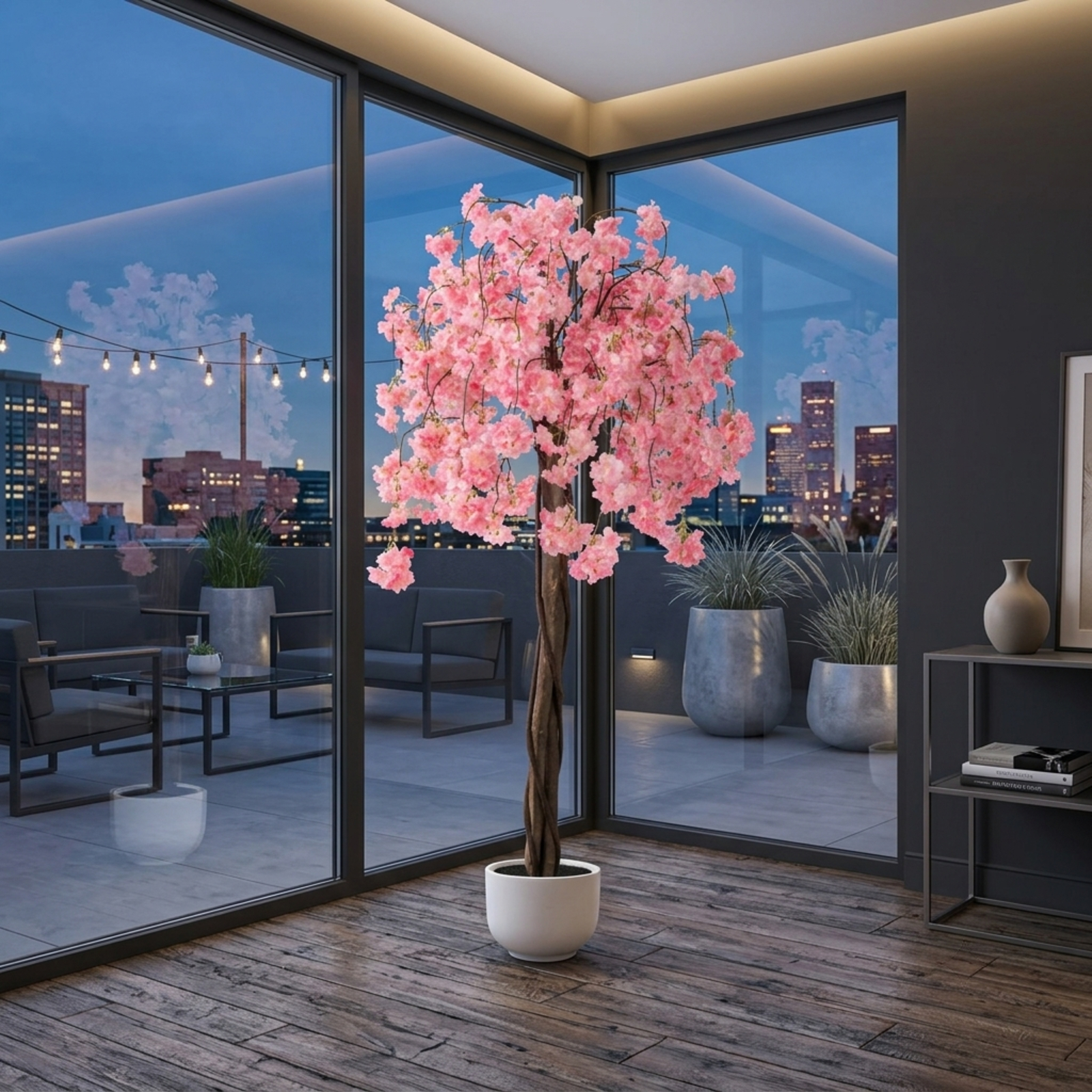 Vebreda Artificial Plant Decor, 5.5 FT Tall Artificial Cherry Blossom Tree with Pink/White Flowers 2 Pack, Realistic and Charming Appearance
