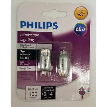 Phillips LED 7-Watt, 12-Volt T5 Landscape Tubular Light Bulb, Clear Soft White, Non-dimmable, Wedge Base (2-Pack)