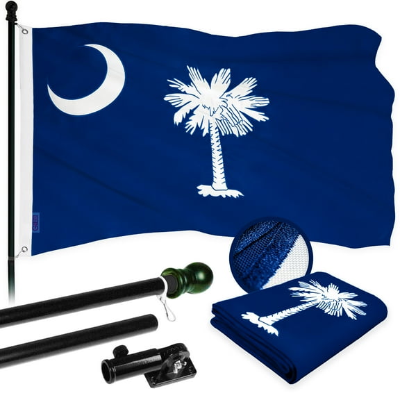 G128 Combo Pack: 5 Ft Tangle Free Aluminum Spinning Flagpole (Black) & South Carolina SC State Flag 2.5x4 Ft, ToughWeave Series Embroidered 300D Polyester | Pole with Flag Included