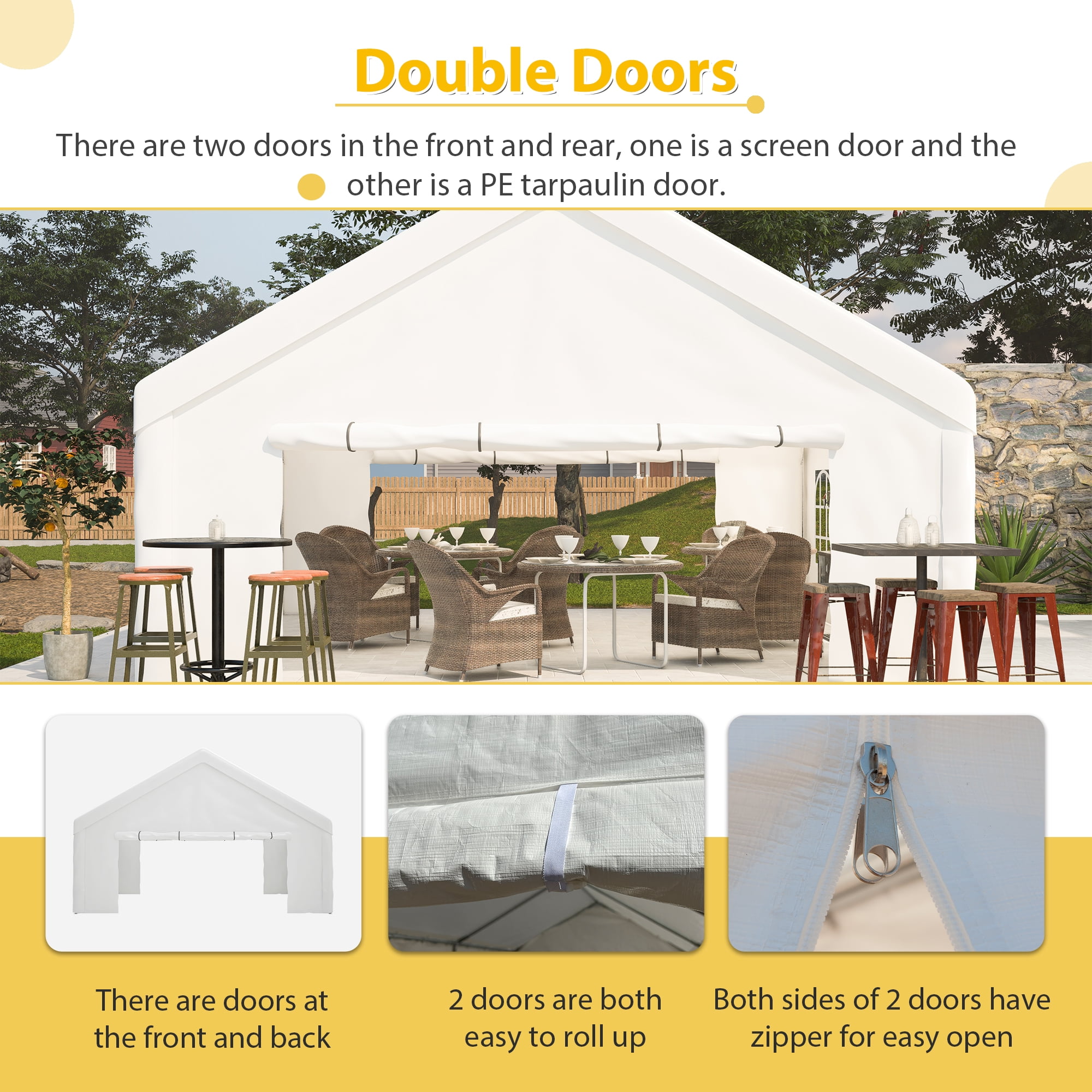MAYEERTY 20x20FT Heavy Duty Party Tent, Removable Sidewalls 2 Storage Bags for Wedding Camping Carport