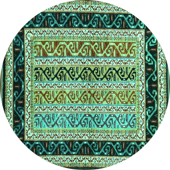 Ahgly Company Indoor Round Abstract Turquoise Blue Contemporary Area Rugs, 6' Round