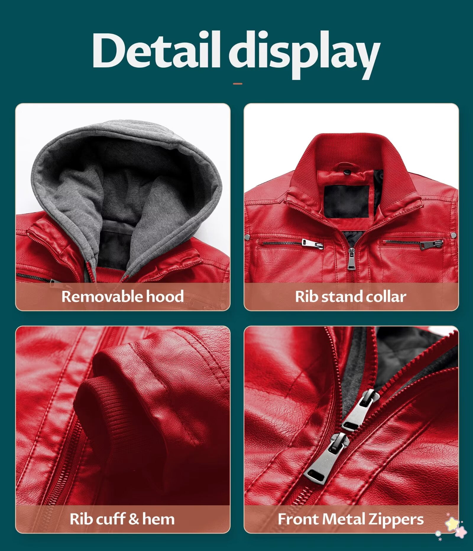 Chrisuno Boys Faux Leather Jacket Kids Bomber Red 4-5