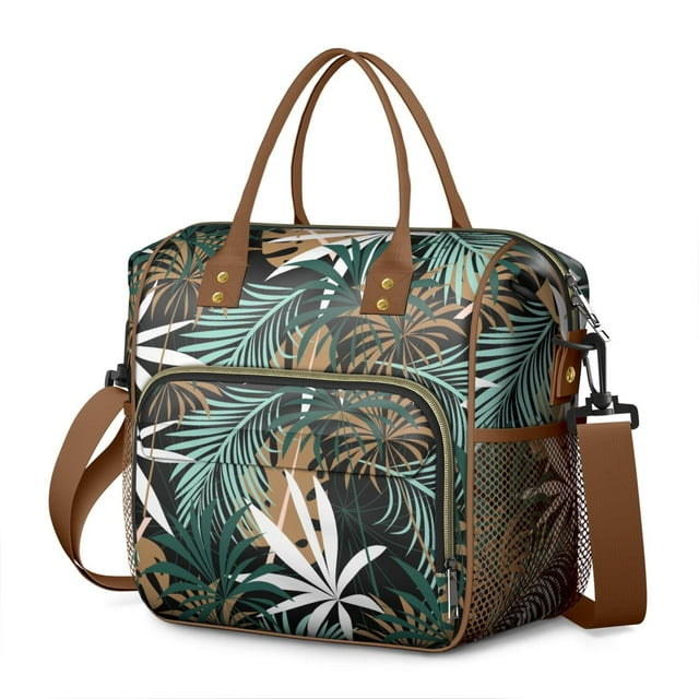 Boîte à Lunch Isolée Plante Tropicale Feuillue – Sac Isotherme à Double Compartiment Étanche, Grande Capacité Sac à Lunch Réutilisable pour Voyage