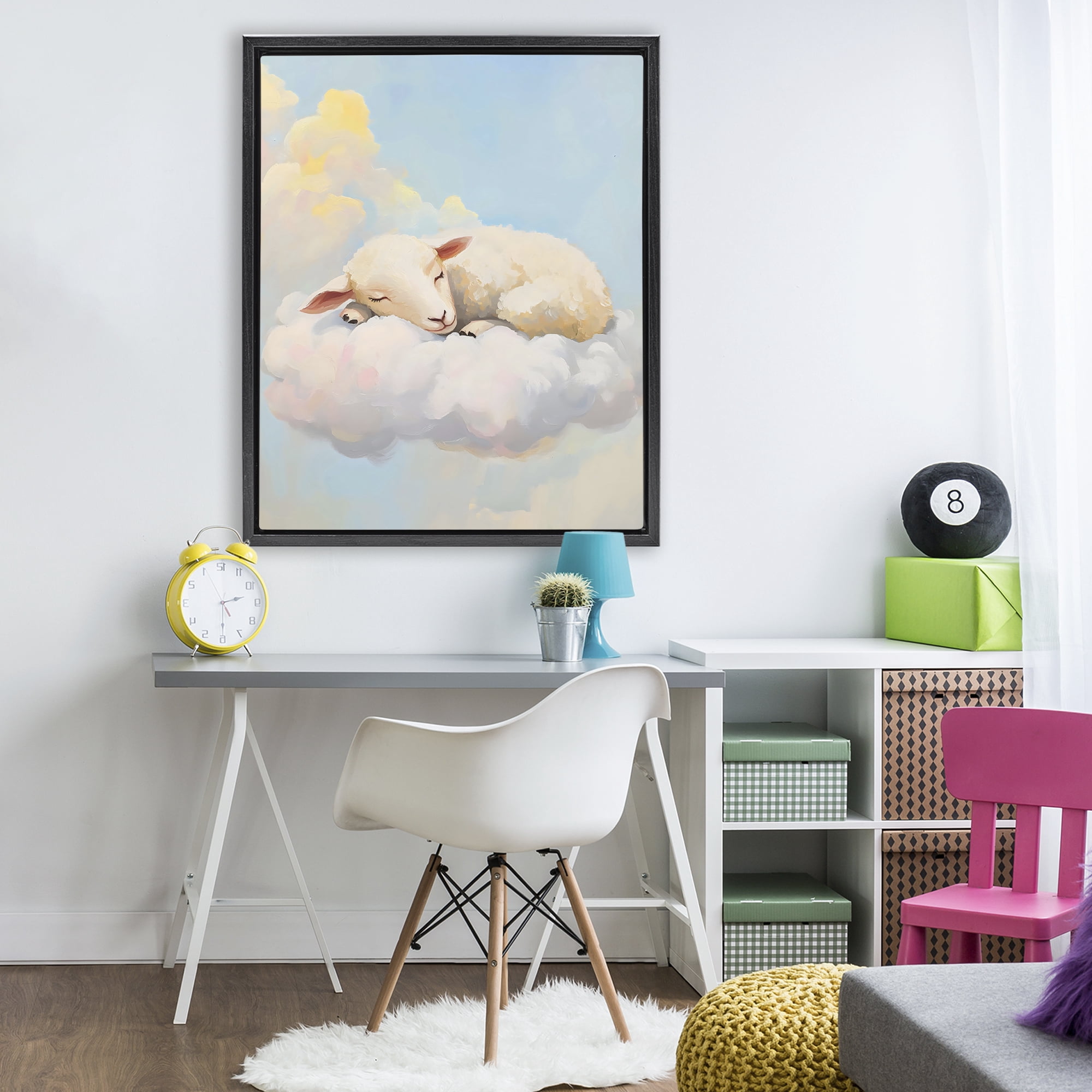 Stupell Industries Sleeping Sheep on a Cloud Black Framed Floater Canvas Wall Art, design by The Prints Vibe