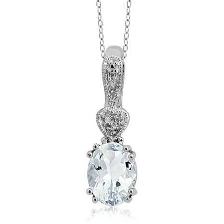JewelersClub 1.66 Carat T.G.W. Aquamarine Gemstone and White Diamond Accent Pendant