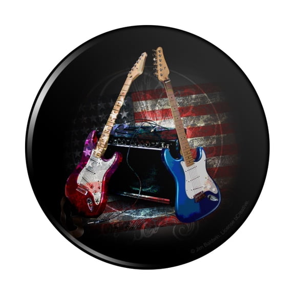 Electric Guitars American USA Flag Rock and Roll Red White Blue Pinback Button Pin