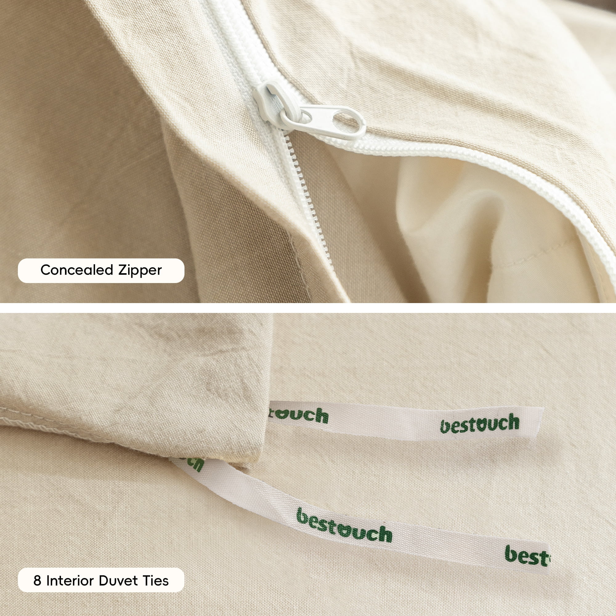 BESTOUCH Duvet Cover Set Oversized King 100% Washed Cotton Linen Feel Soft Chic Lightweight 3Pcs (Almond Milk Grey, 120"x98")