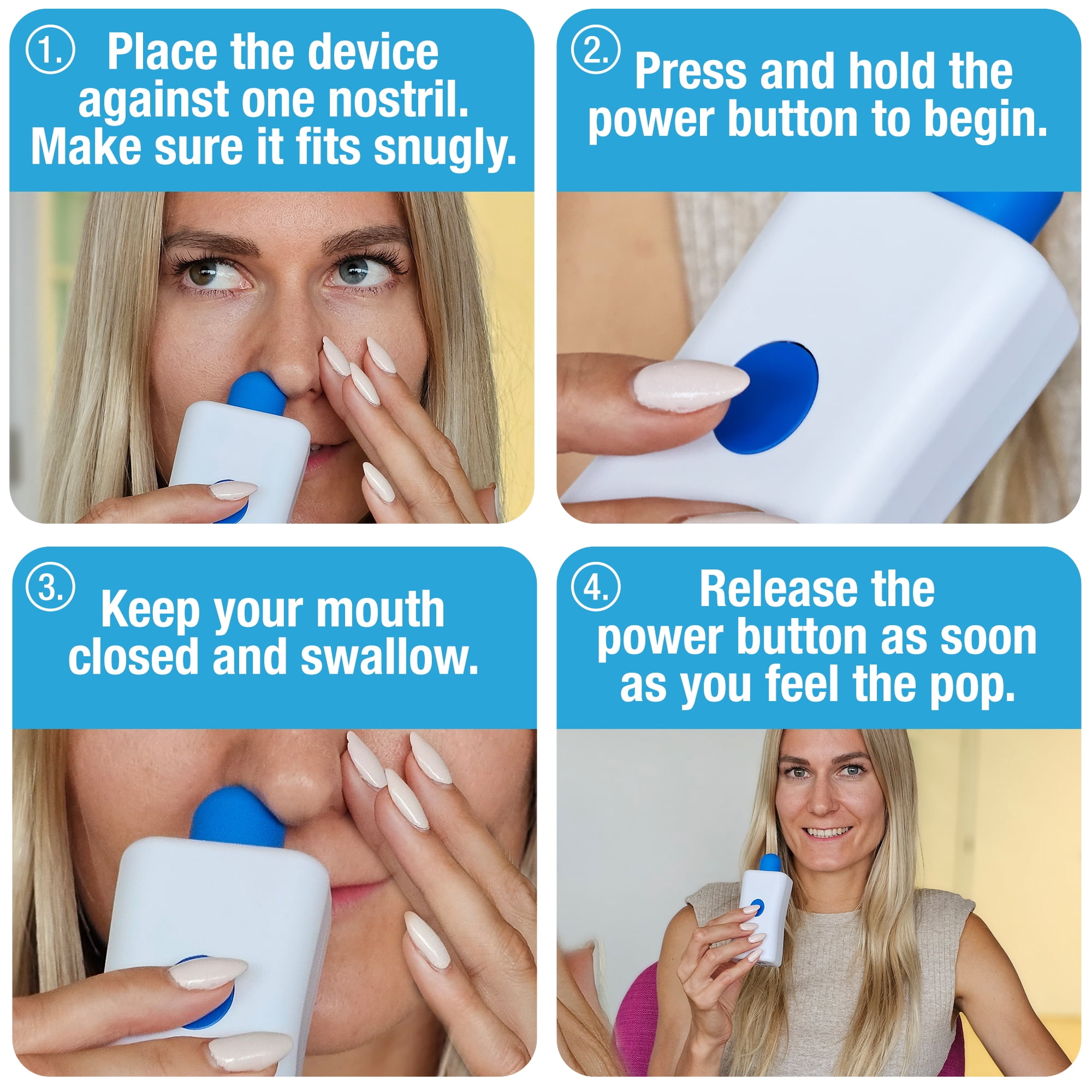 Ear Pressure Relief Device by Tilcare - Equalizing Ear Popping for Flying, Swimming, Diving, Cold and Allergy Discomfort - Comes with 3 Tips and Portable Protective Pouch
