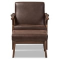 thumbnail image 3 of Baxton Studio Bianca Mid-Century Modern Walnut Wood Dark Brown Distressed Faux Leather Lounge Chair And Ottoman Set, 3 of 8