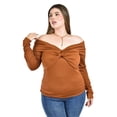 thumbnail image 4 of Blusa off shoulder con nudo Roman Fashion/Tallas Extras, 1911 (Chedron) cafe 42, 4 of 6