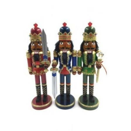 15 in. Bejeweled King Nutcracker, Black - Set of 3