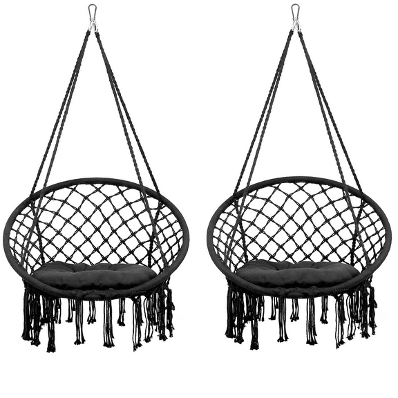 2 PIECES Hammock Chair, for Indoor Outdoor Home Bedroom Patio Deck Yard Garden Hanging Rope Hammock Lounger Chair Macrame Porch Swing, Max 360 Lbs Hammock Swing Chair