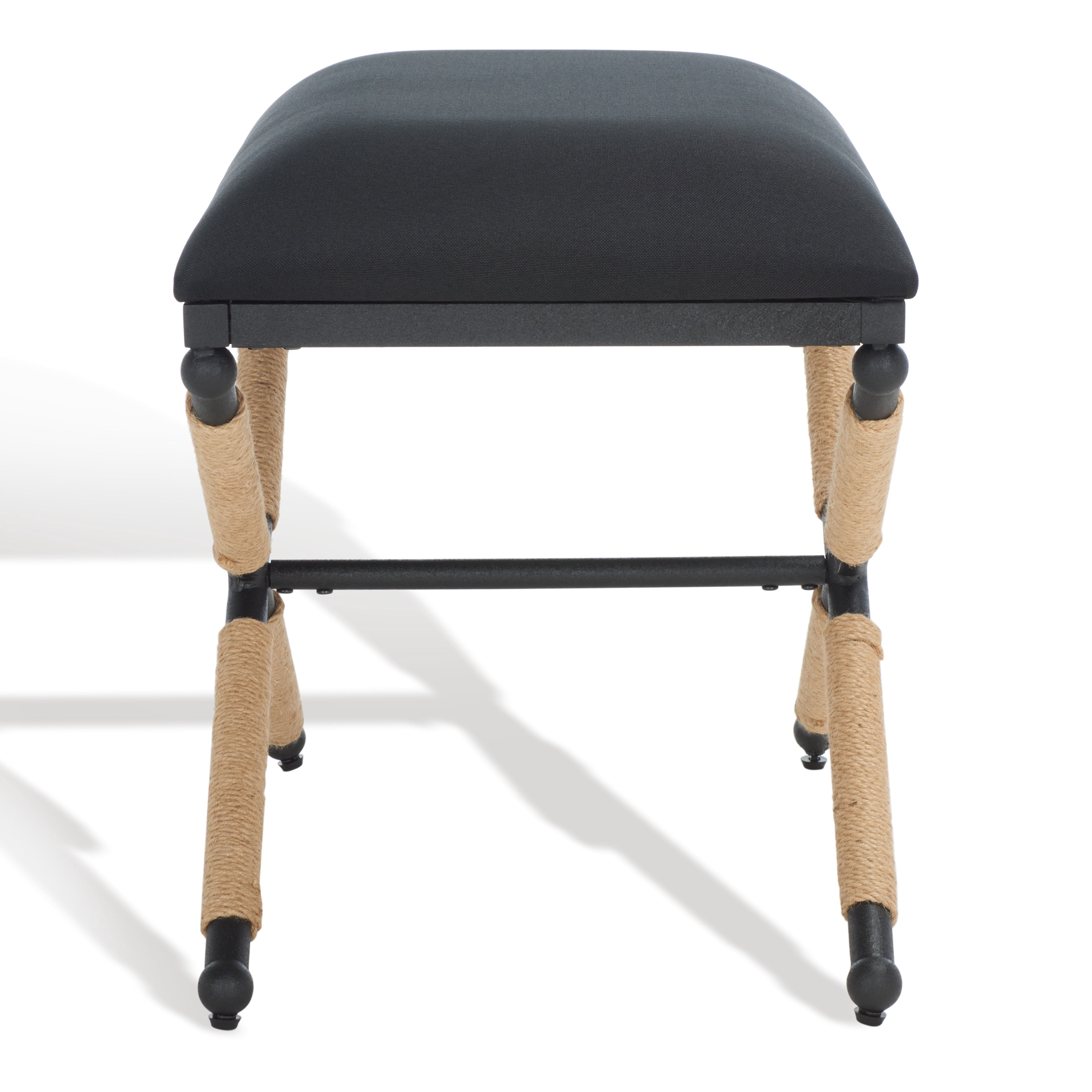 SAFAVIEH Couture Carmelo Classic Linen Ottoman, Black/Black