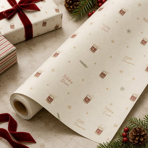 Christmas Gift Wrapping Paper Roll Little Drum Paper Gift Wrap for Holiday Present Wrapping