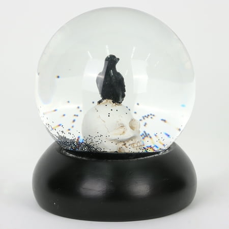 Skull and Raven Water Globe Tabletop Decoration, Black, 5.5", Halloween by Way To Celebrate