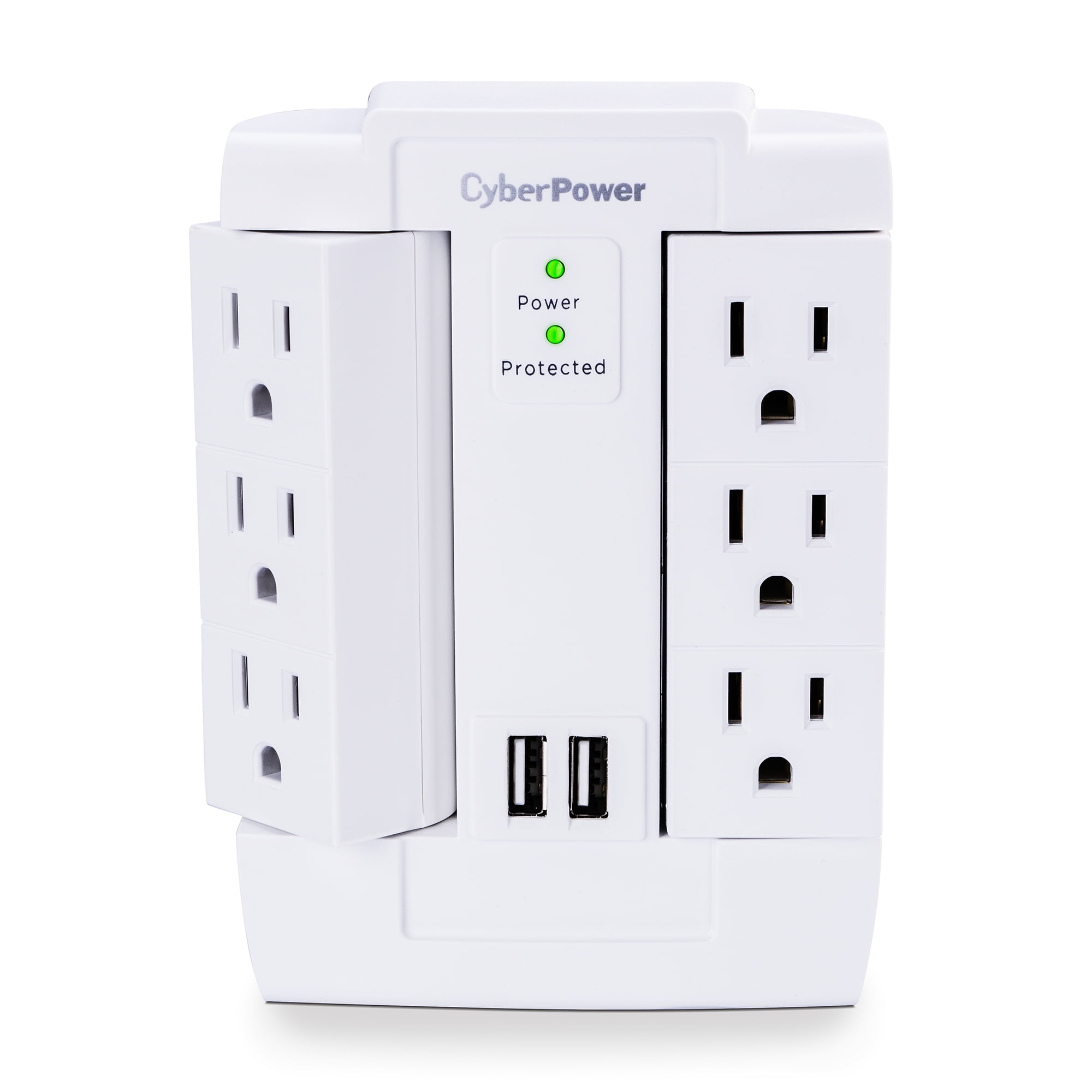 3-Outlet Swivel  Globe with Surge Protection-White and Grey 2-Pack