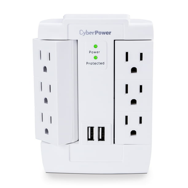 CyberPower CSP600WSURC2 6Outlet Swivel Professional Surge Protector Wall Tap With 2 USB Ports