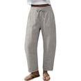 thumbnail image 2 of LIZUOJUN Petite Linen Pants For Women Elastic Drawstring With Pockets Casual Loose High Waisted Summer Daily Breathable Lightweight Soft Spring Fall Travel Beach Vacation,Gray M, 2 of 9