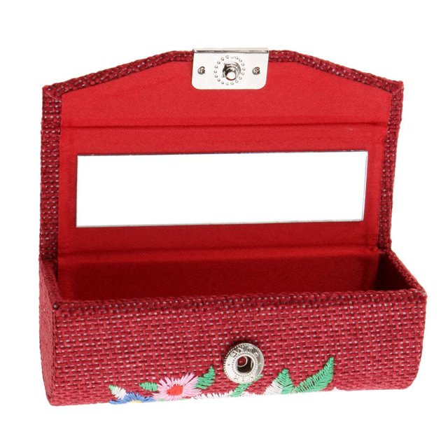 Estuche de maquilje para pintabio brillo espejo de almacenamiento, , lino, rojo rojo Zulema Estuche de lápiz labial