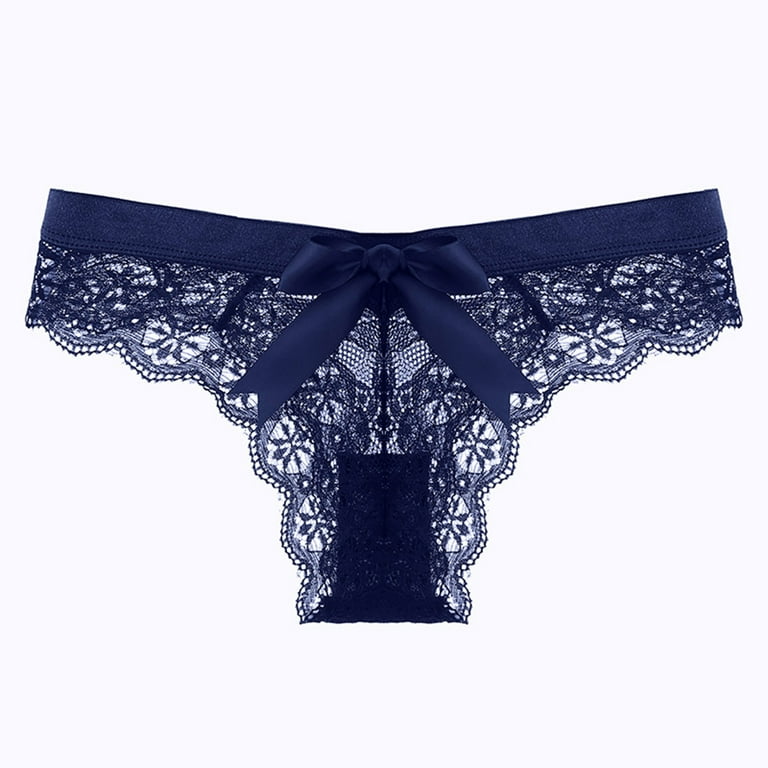 QIPOPIQ Underwear for Women Plus Size Fashion Sexy Lace Flower Transparent  Gauze Bow Low Waist G-string Thong Panties