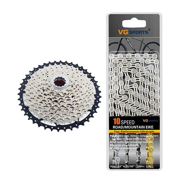 1 Juego de rueda libre de bicicleta de montaña, piñón de volante, cadena de 116 eslabones, piezas de bicicleta Plata 10 velocidades kusrkot Cassette de rueda libre de bicicleta