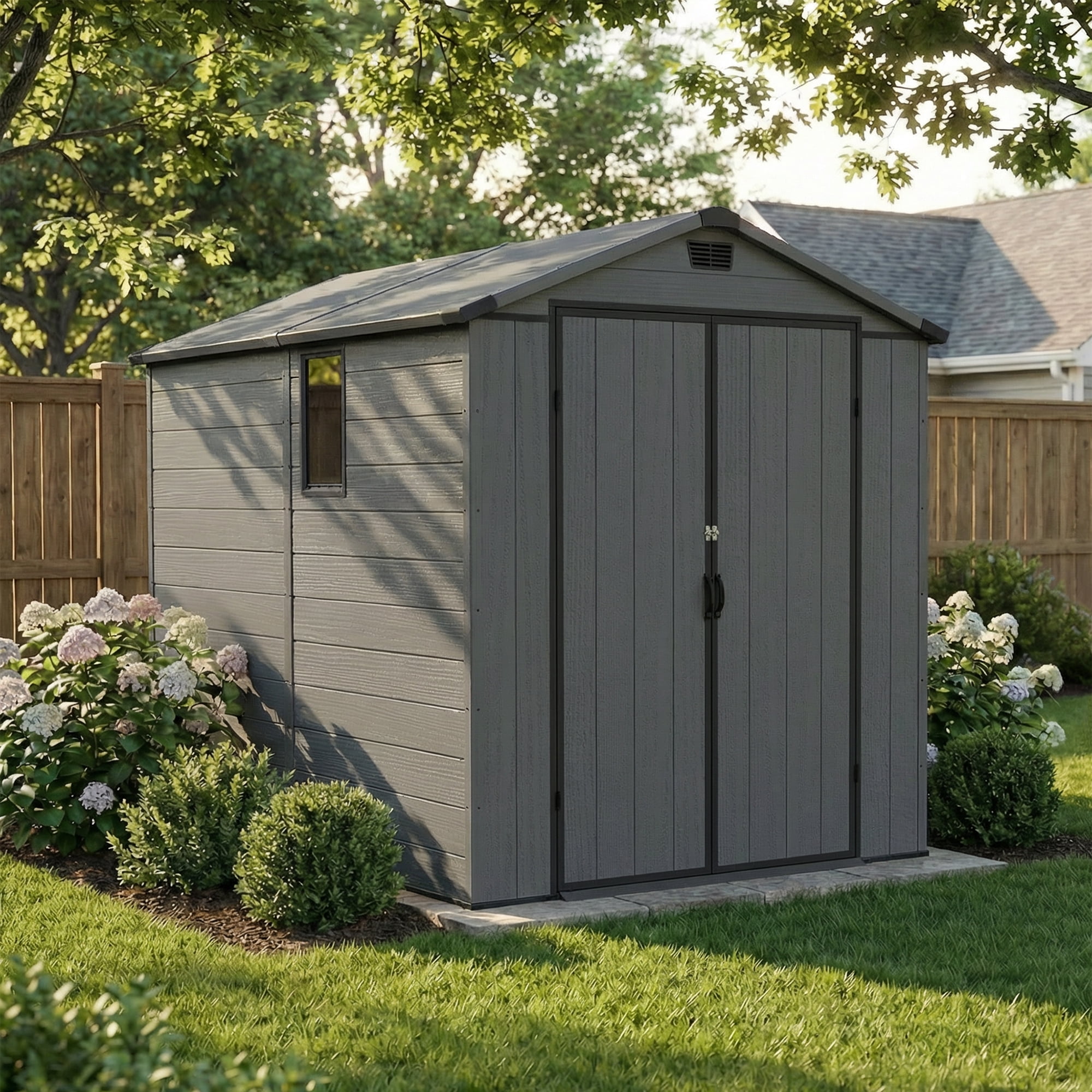 Homall6x10ft Outdoor Plastic Storage Shed with Window,Weather-Resistant, Easy Assembly, Wood-Effect Garden Tool House,Dark Gray