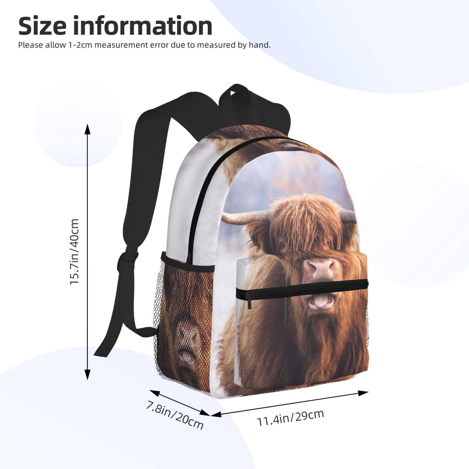Ratiio Cow Print Casual Backpack for Men and Women, Water Resistant Oxford Fabric School Bag Lightweight Travel Daypack