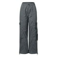 thumbnail image 6 of Rhuody Womens Pants Wide Leg Cargo Pants For Lady With Side Pocket Mid Waisted Travel Streetwear Baggy Stretchy Pant Relax Fit Wear Dark Gray L, 6 of 7