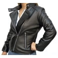 thumbnail image 2 of Chamarra de piel color negro estilo cruzado con cierres metálicos para dama Castelli Leather Authentic Denisse Cruzado con cuello de broche, 2 of 3