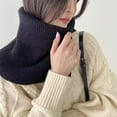 thumbnail image 5 of Women Solid Color Ribbed Knit Faux Collar Neck Guard Winter Turtleneck Dickey Asymmetrical Split Scarf Shawl with Button, 5 of 6