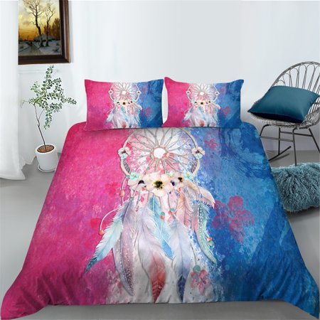 Hot Sale Bed Cover Set Newly Fashion Pink Home Textiles Dream Catcher Printed Quilt Cover Set,California King(98"x104")