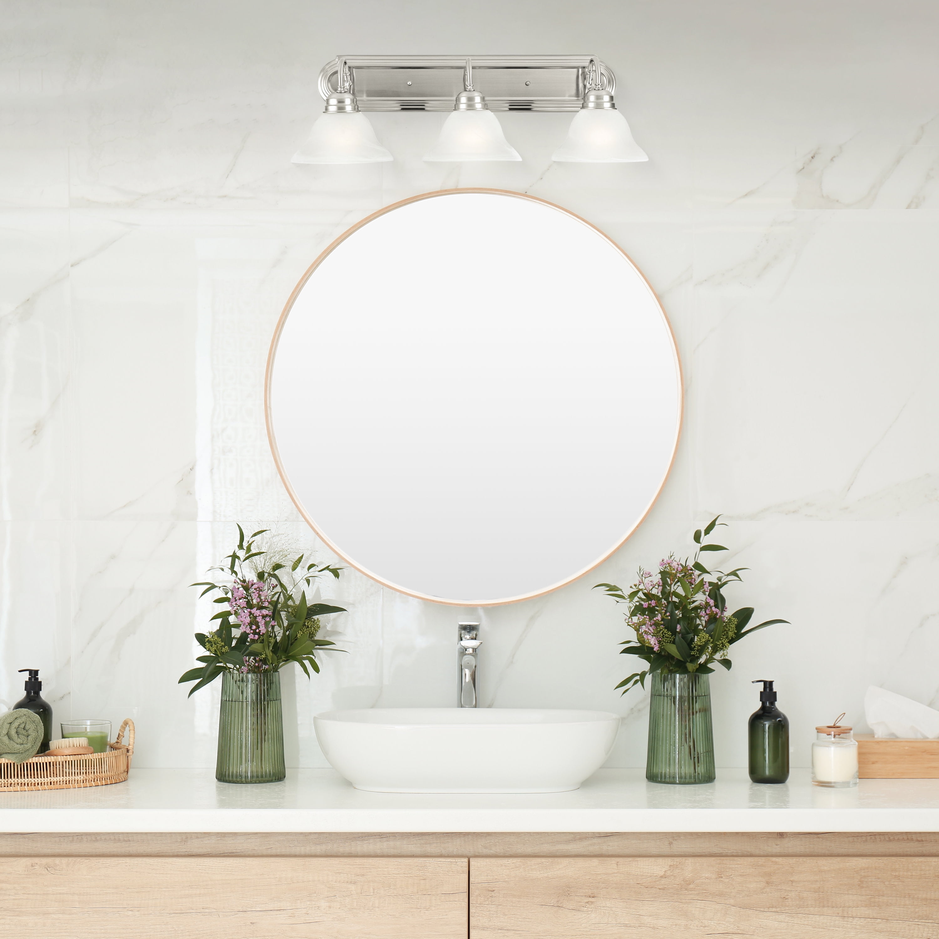 Design House Millbridge Transitional 3-Light Satin Nickel Vanity Light with Frosted Glass