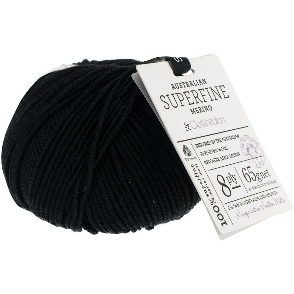 Cleckheaton SuperFine Merino Yarn, 8Ply, Black