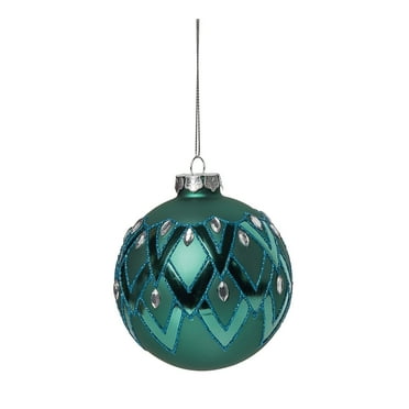 Transpac Glass 4 in. Green Christmas Ornate Ornament