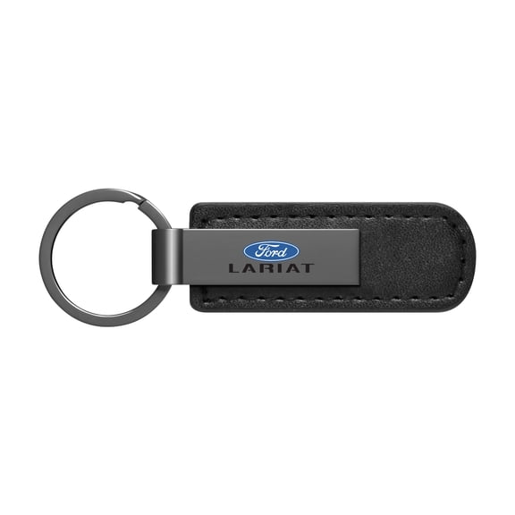 Ford F-150 Lariat Black PU Leather Strap Black Metal Bar LED Printed Logo Key Chain