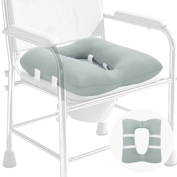 RoamReady Machine Washable Bedside Commode Cushion, Soft Padded Toilet Seat Riser, 4 Fixing Straps, 17" X 14", For Seniors & Adults, Green