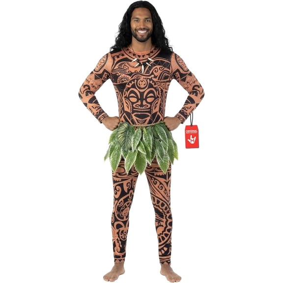Morph Mens Maui Costume Adult Tattoo Warrior Hula Polynesian Demi God Halloween Multi-color 2XL
