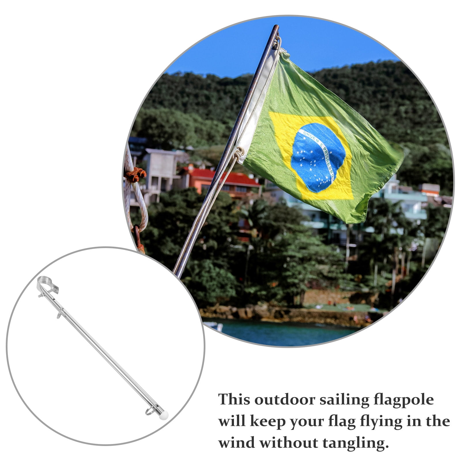 Tineasur Marine Boat Flagpole, Plated Silver Stainless Steel, Sturdy and Windproof for Daily