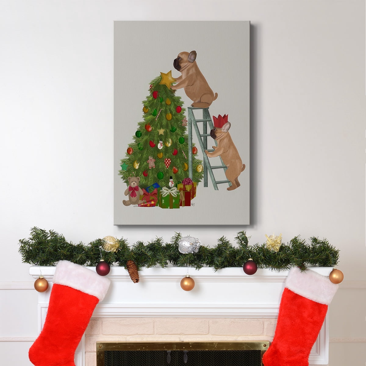 Christmas French Bulldog Tree Ladder- Gallery Wrapped Canvas