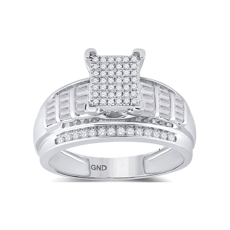Sterling Silver Round Diamond Cluster Bridal Wedding Engagement Ring 5/8 Cttw