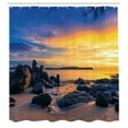 thumbnail image 3 of Ambesonne Tropical Shower Curtain, Horizon Sky Beach View, 69"Wx70"L, Royal Blue Marigold, 3 of 5