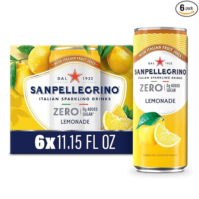 Pack of 1 Sanpellegrino Italian Sparkling Drink, Zero Sugar, Lemonade Beverage, 6 Pack Cans 66.9 fl oz