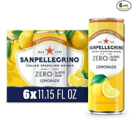 Pack of 1 Sanpellegrino Italian Sparkling Drink, Zero Sugar, Lemonade Beverage, 6 Pack Cans 66.9 fl oz