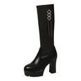 thumbnail image 7 of Platform Knee High Boots Women Glitter Rhinestone Fringe Round Toe Chunky High Heel Zip up Elegant Dress Long Boots Black 7, 7 of 7