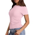 thumbnail image 4 of 3 Pack Cropped Short Sleeve Tops For Women Slim Fitted Athletic Workout Layering Tops Teen Girls Cute Juniors Thermal Basic Tee Fashion Crew Neck Y2k Tight Shirt Pink XXL, 4 of 6