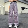thumbnail image 5 of hlysgo Girls Parachute Pants Wide Leg Cargo Pant Y2K Streetwear Trousers with Multi Pockets Purple Purple,7-8 Years, 5 of 5