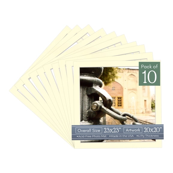 Off White Picture Frame Mat for 23x23 Frames - Fits 20x20 Photos - 10 Mats