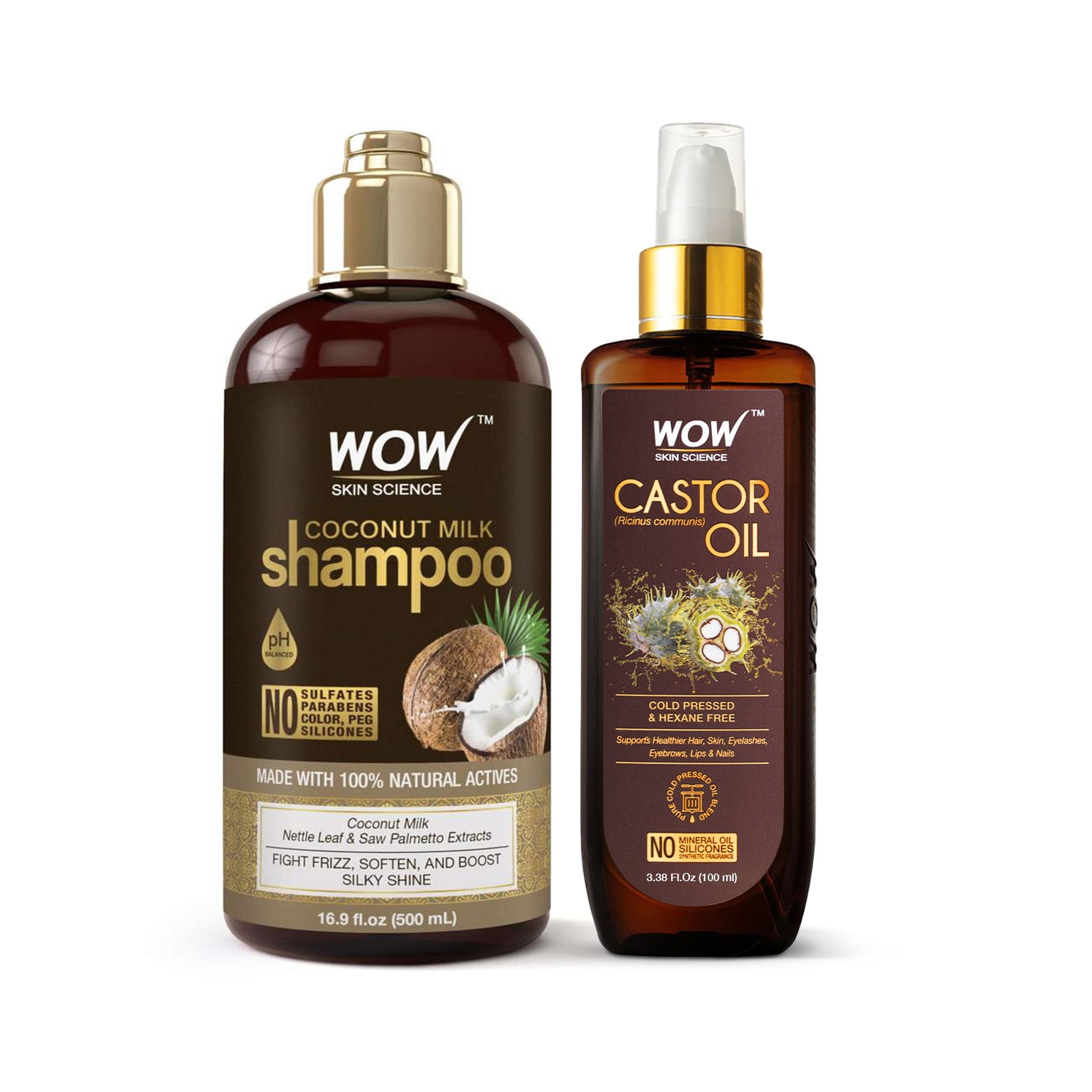 WOW Skin Science Coconut Milk Shampoo 500ml & Castor Oil 100ml For