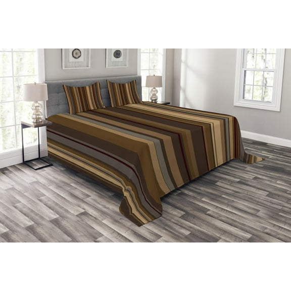 Ambesonne Retro Quilted Bedspread Set 3 Pcs, Shades of Earthen Tones, Queen Size, Tan and Brown